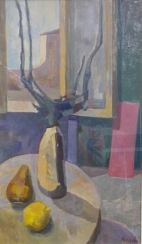 1955 - Composizione d'interno - Olio su tavola 43x73